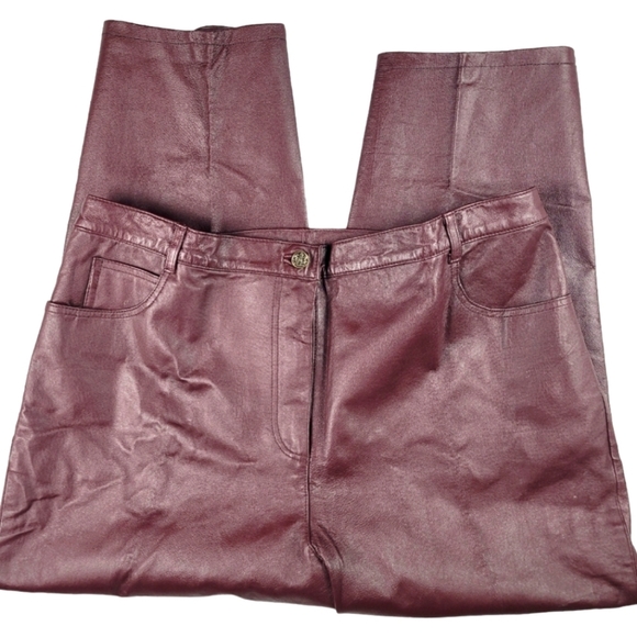 **PLUS SIZE LEATHER** Vintage Via Accenti Women's Straight Leg Leather Pants - Picture 5 of 9